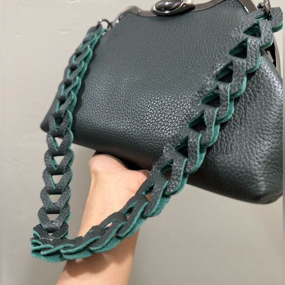 Dark Green Premium Togo Calfskin Handmade Custom Metal Frame Handbag & 2 Straps - Picture 16 of 16